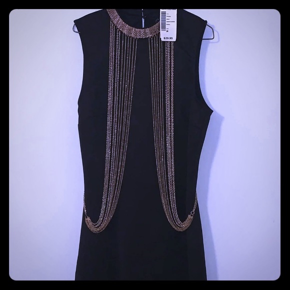 Black Mini Dress With Gold Body Chain - Picture 1 of 2